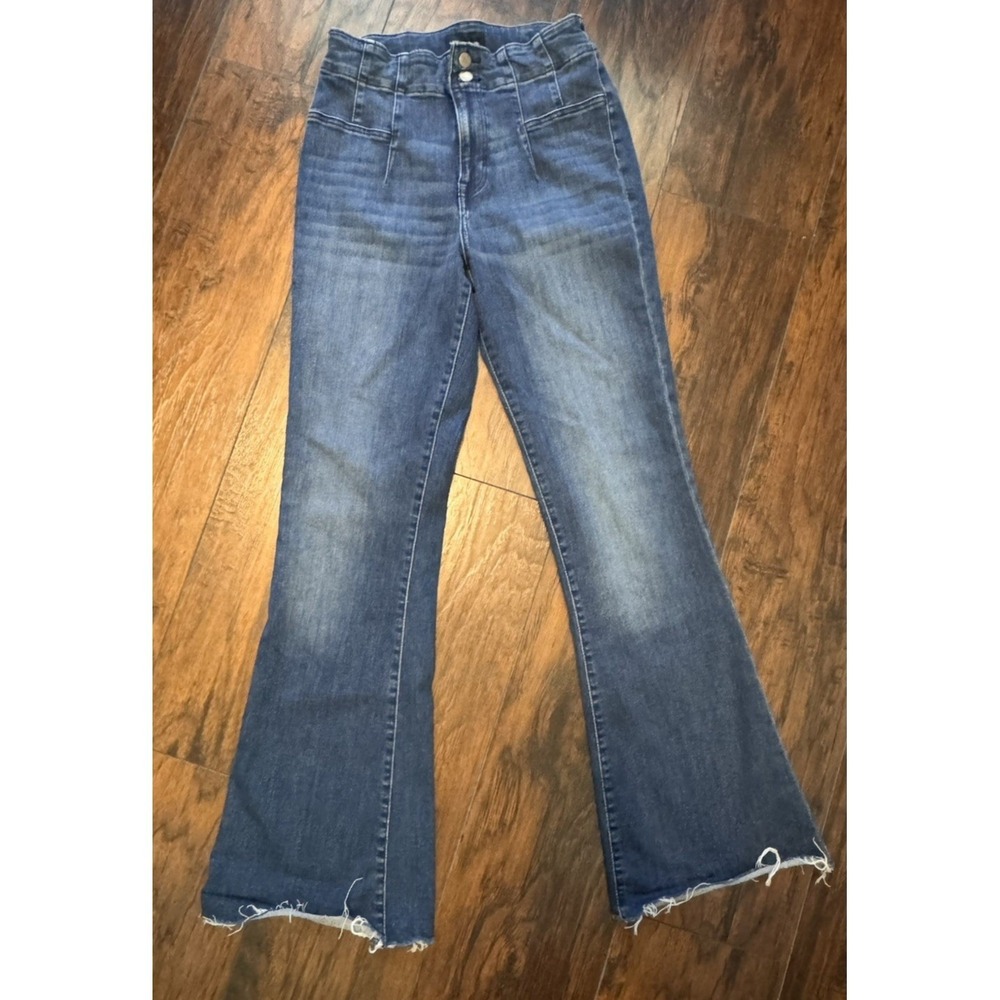 Lucky Brand Womens High Rise Flare Jeans Medium Wash Frayed Hem Size 10/30R